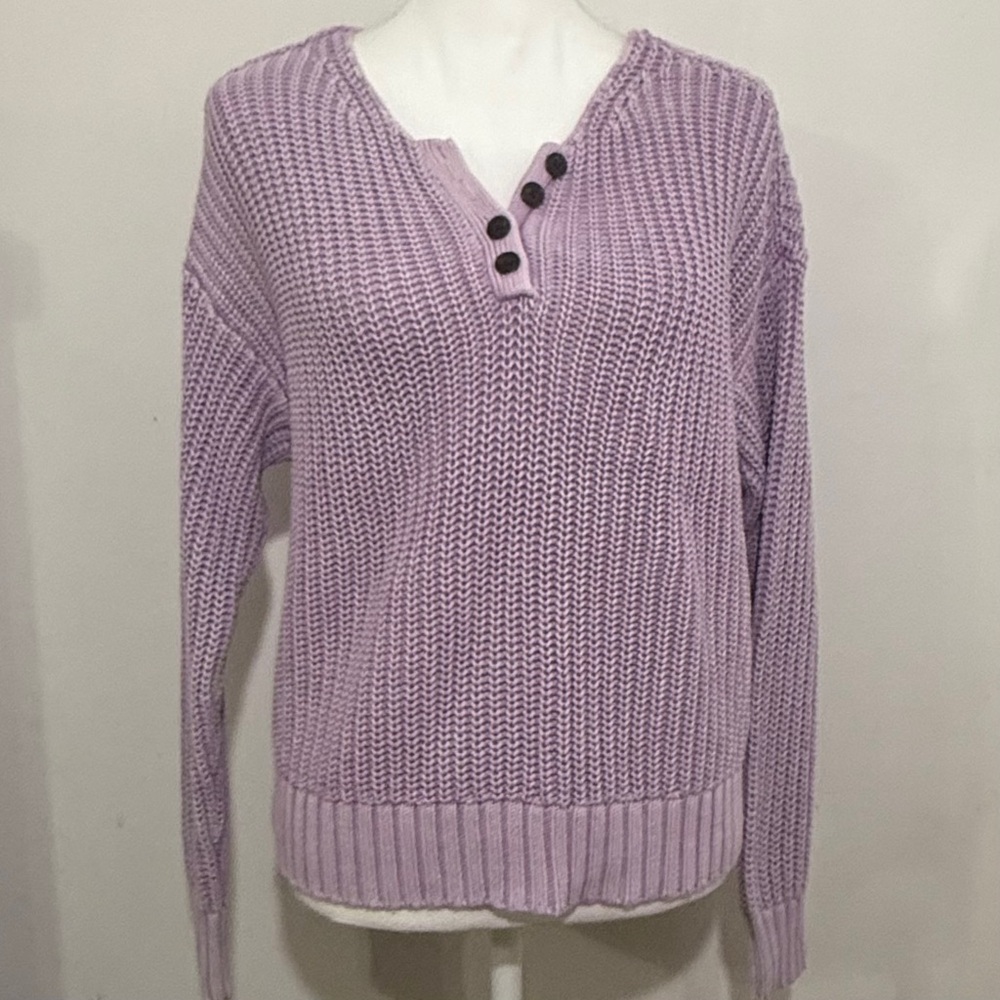 American Eagle Women’s Oversized Henley Knit Sweater Purple XS